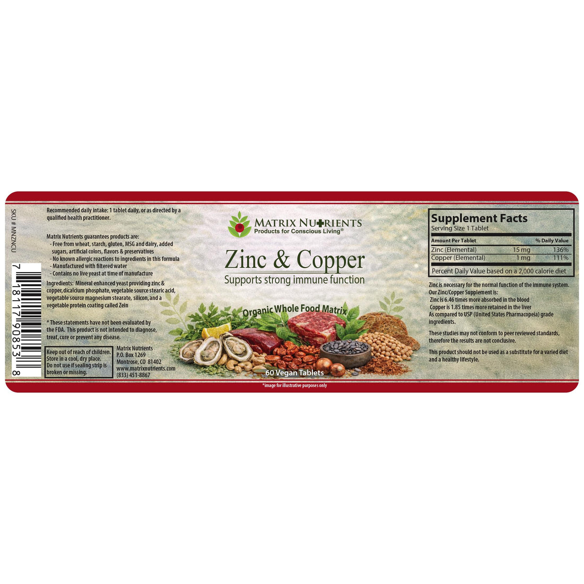 Matrix Nutrients Zinc & Copper Immune Support - 60 Vegan Tablets - image 3