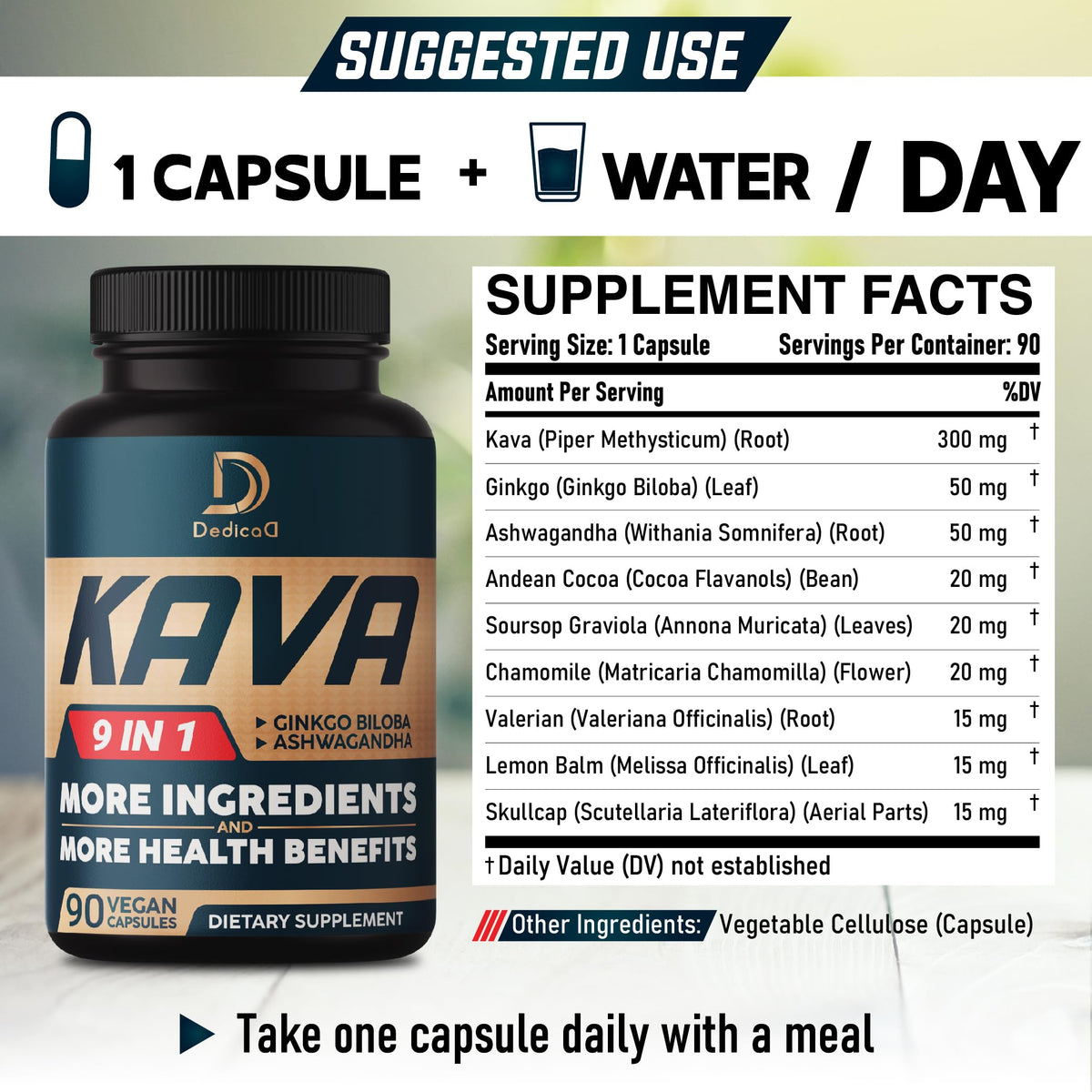 DEDICAD Kava Kava Capsules with Ashwagandha & Valerian - 90 Capsules - image 2