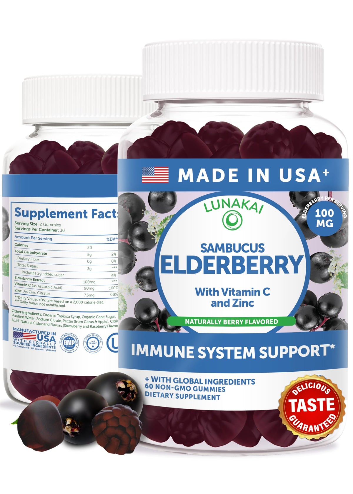 Lunakai Black Sambucus Elderberry Gummies Immune Support - 60 Count