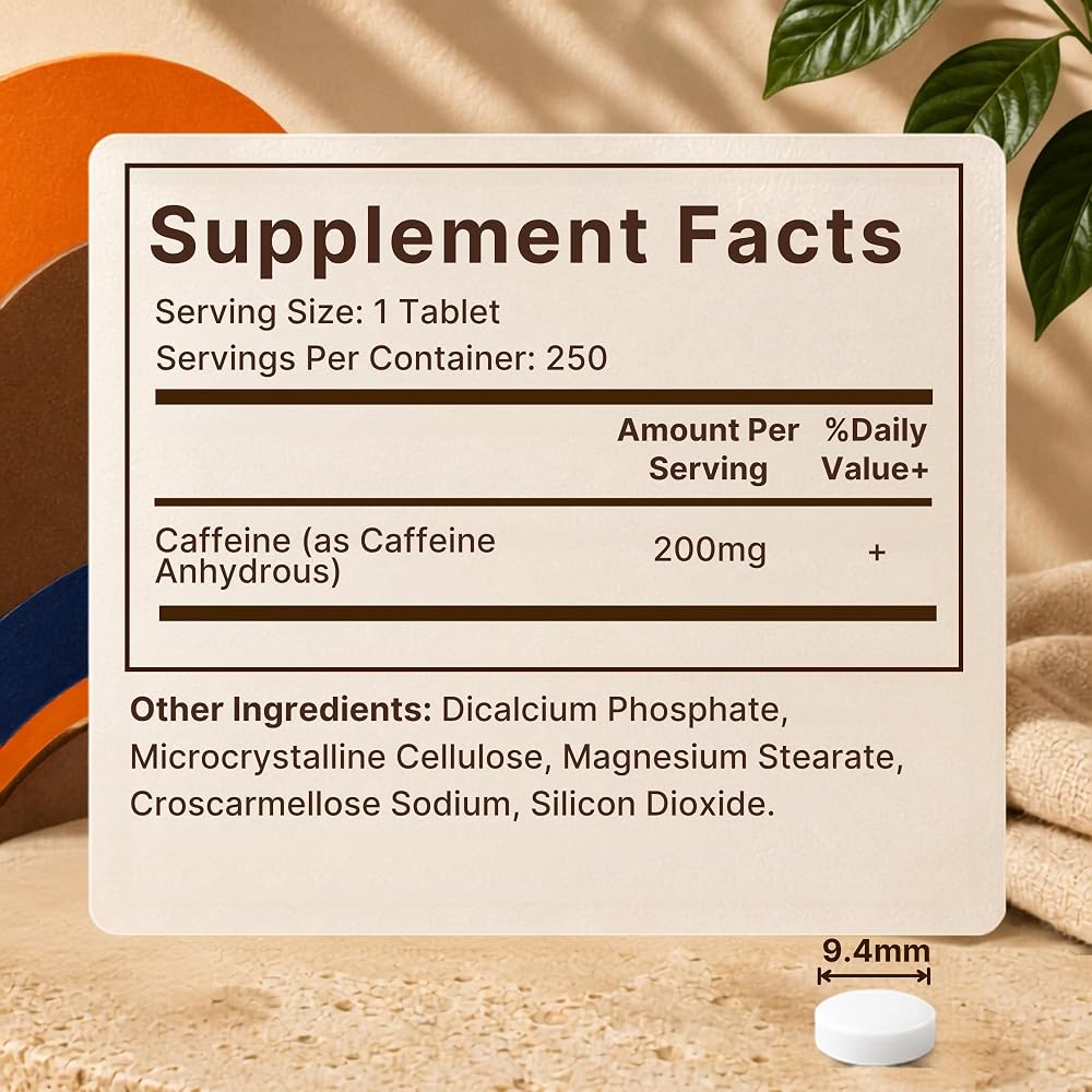 Vitamatic Caffeine Pills 200mg per Serving, 250 Vegetarian Tablets