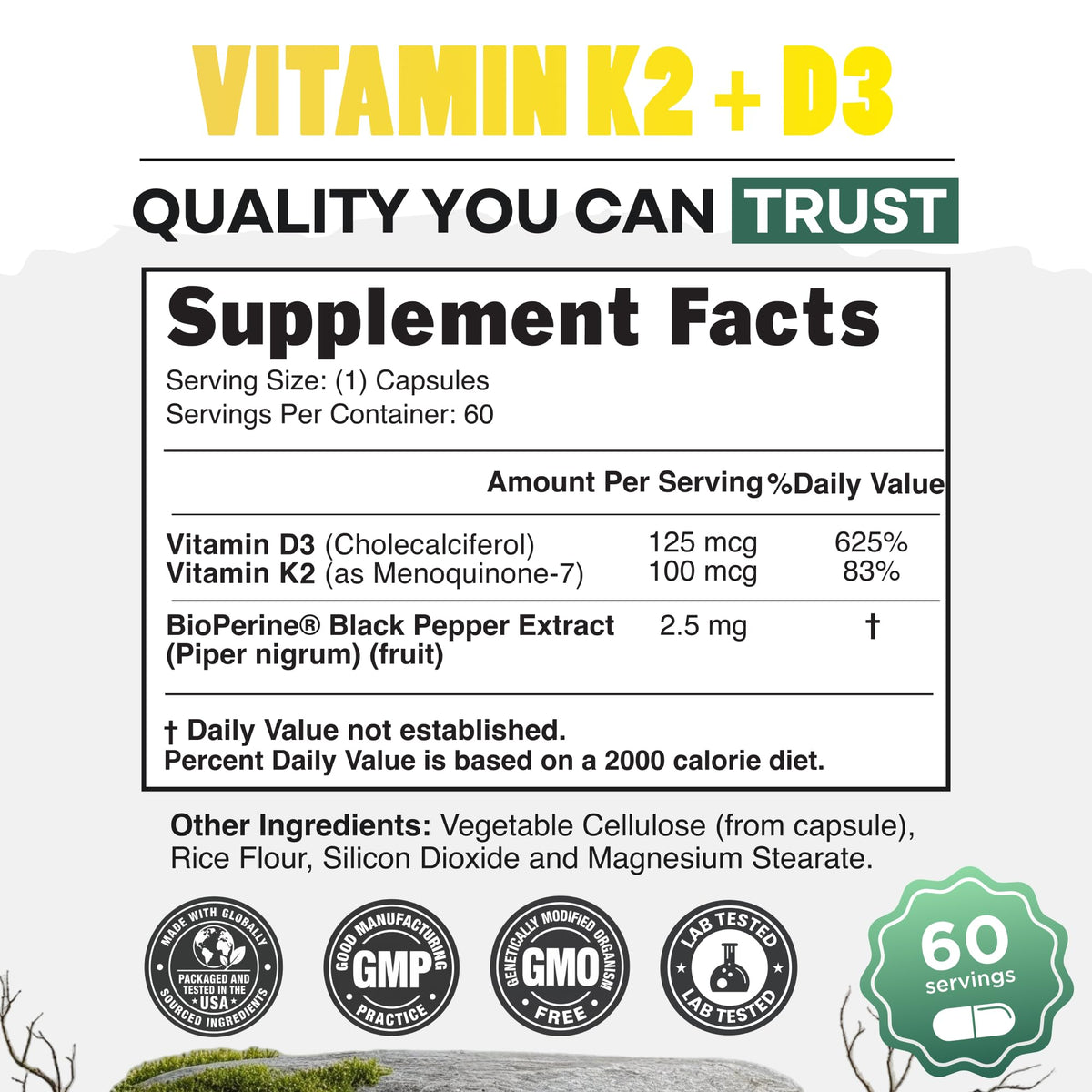 Wild Foods Vitamin D3 + K2 5000 IU - 60 Capsules - image 4