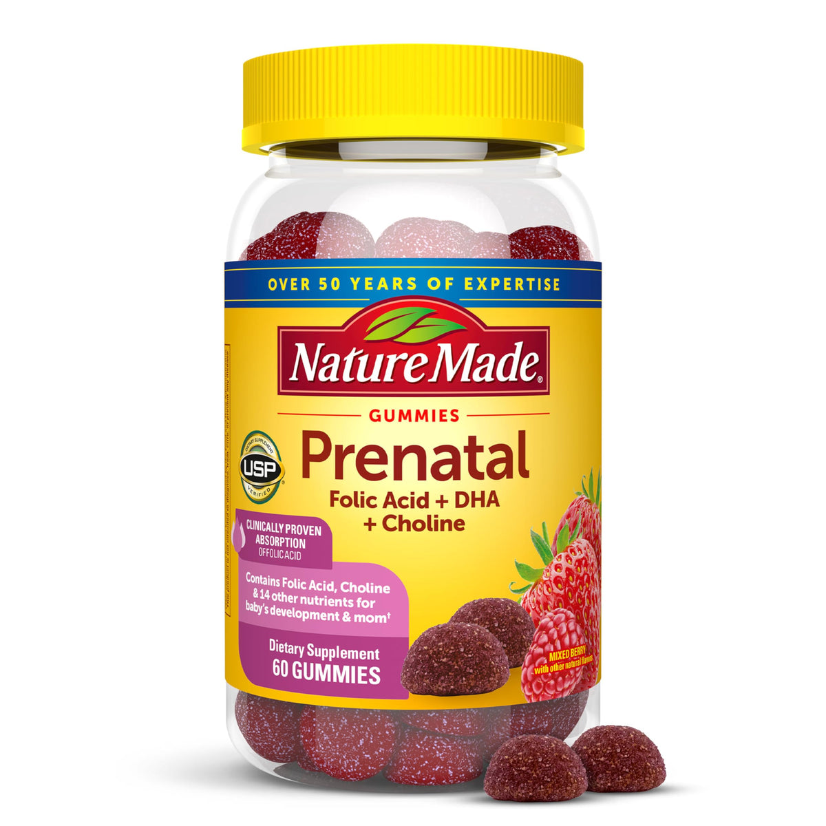 Nature Made Prenatal Gummies with DHA and Folic Acid - 60 Gummies