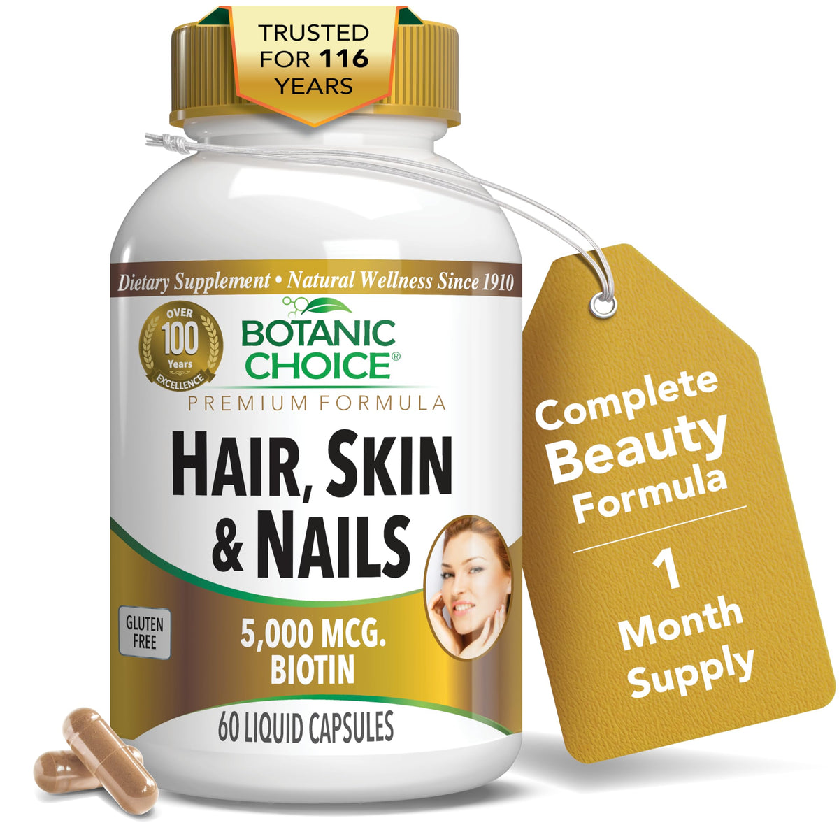 Botanic Choice Hair Skin & Nails Vitamins with Biotin - 60 Capsules