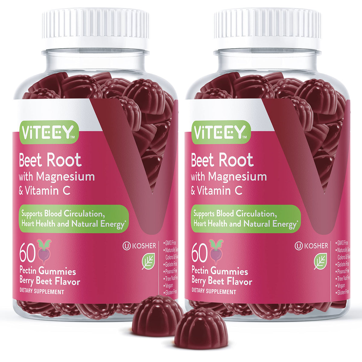 Viteey Beet Root Gummies with Magnesium & Vitamin C - Supports