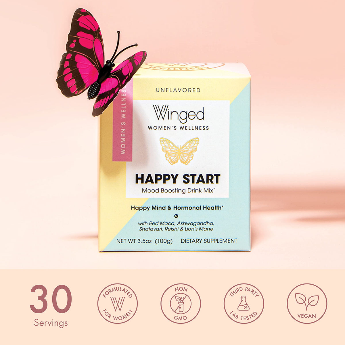 Winged Wellness Happy Start Mood Boosting Drink Mix Powder - 30 Servings - image 5
