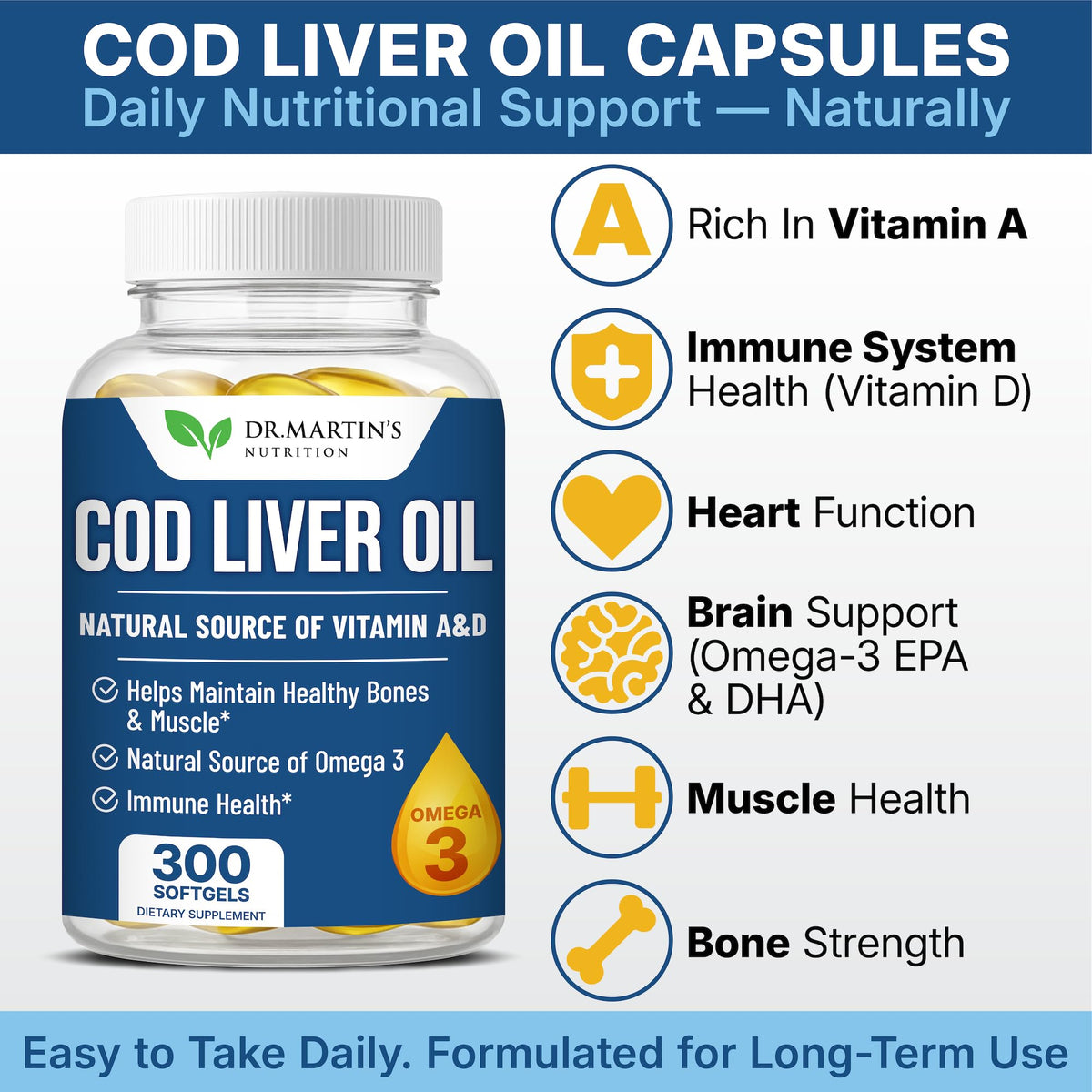 Dr. Martin's Nutrition Cod Liver Oil Omega 3 - 300 Softgels - image 2
