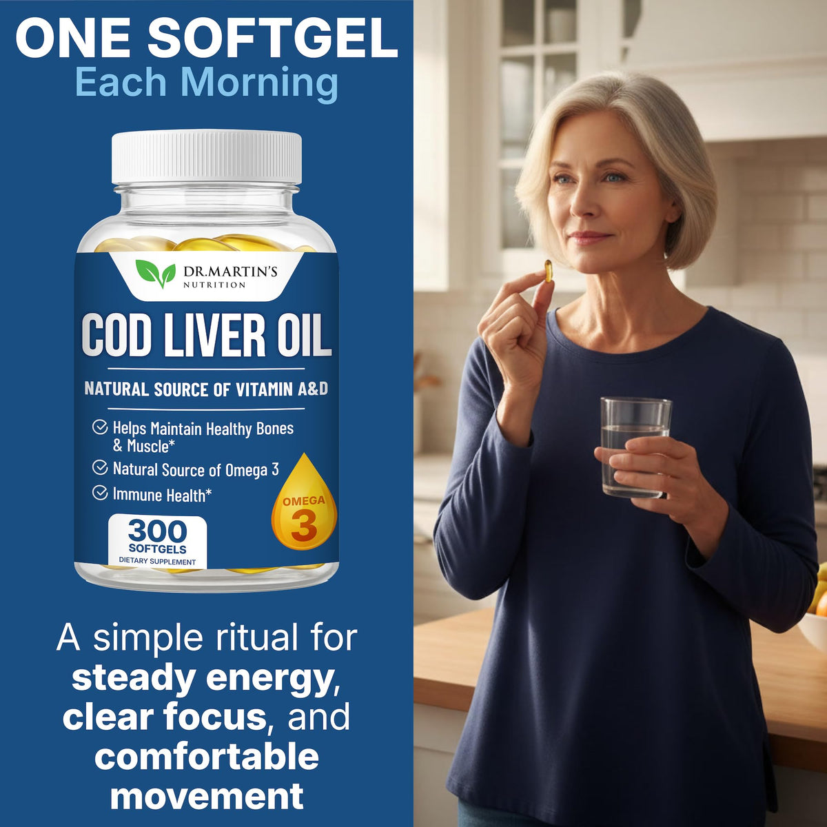 Dr. Martin's Nutrition Cod Liver Oil Omega 3 - 300 Softgels - image 3