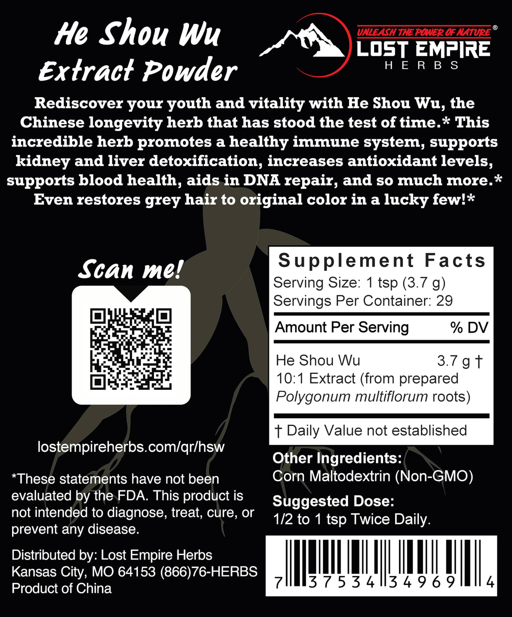Lost Empire Herbs He Shou Wu 10:1 Extract Powder - 100g - image 2