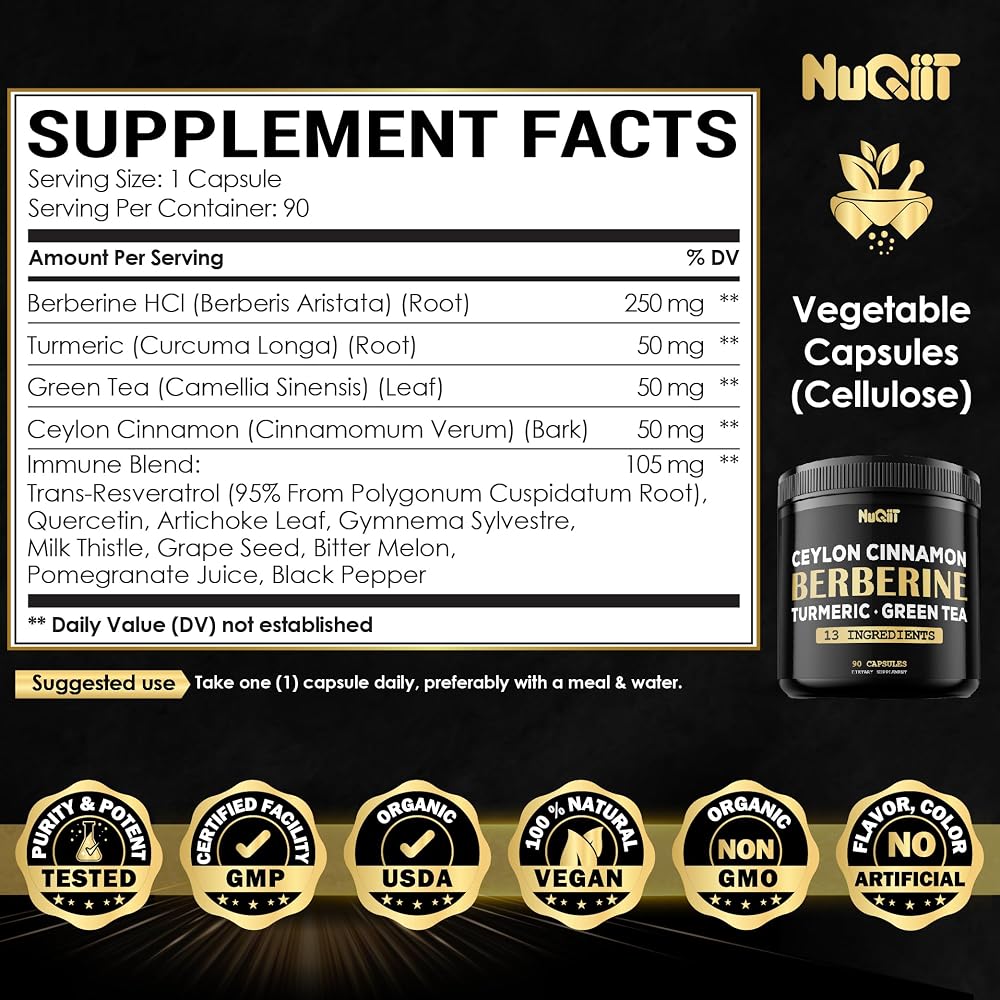 NUQIIT Berberine Supplement with Turmeric & Green Tea - 90 Capsules - image 2