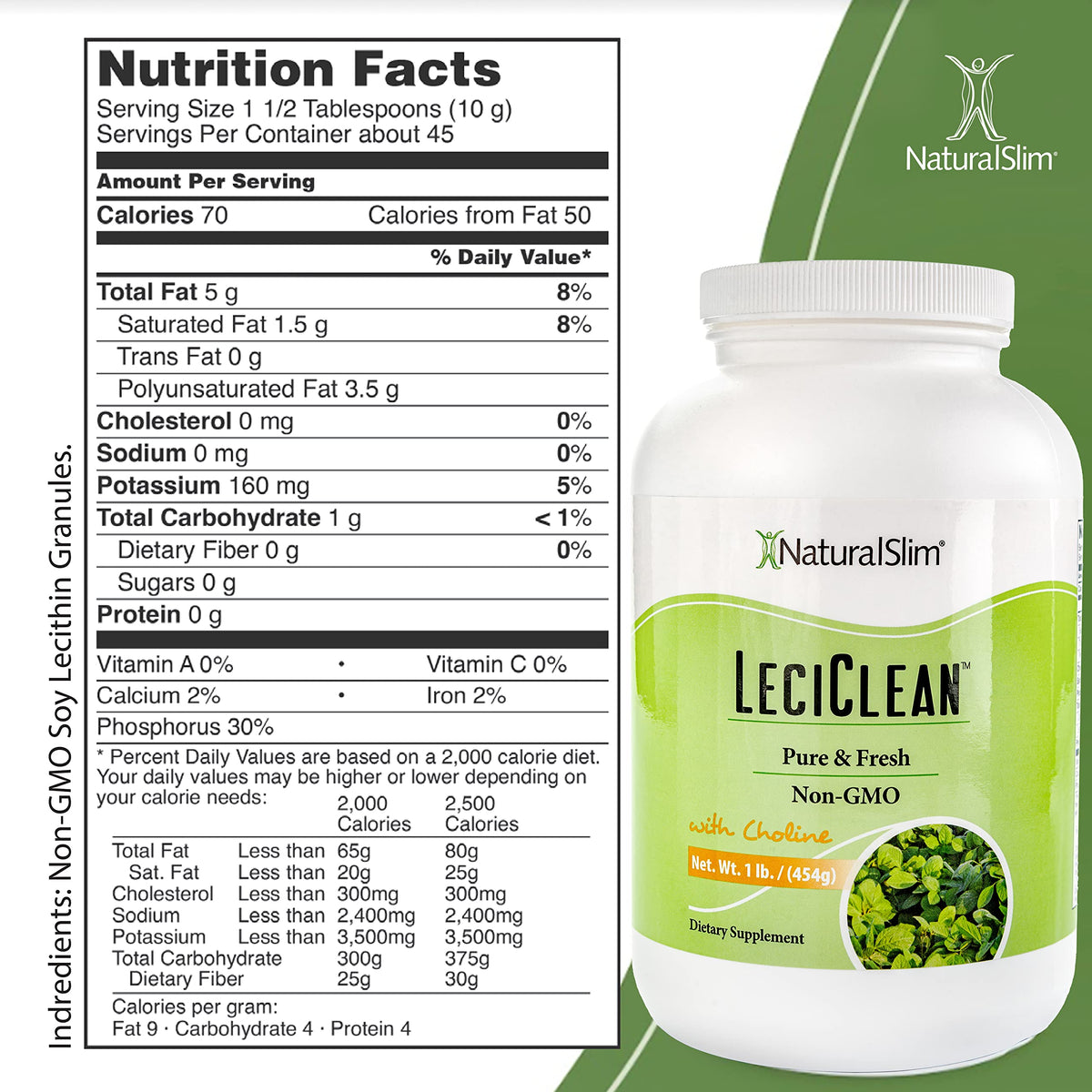 NaturalSlim LeciClean Soy Lecithin Powder with Choline - 1 lb - image 2