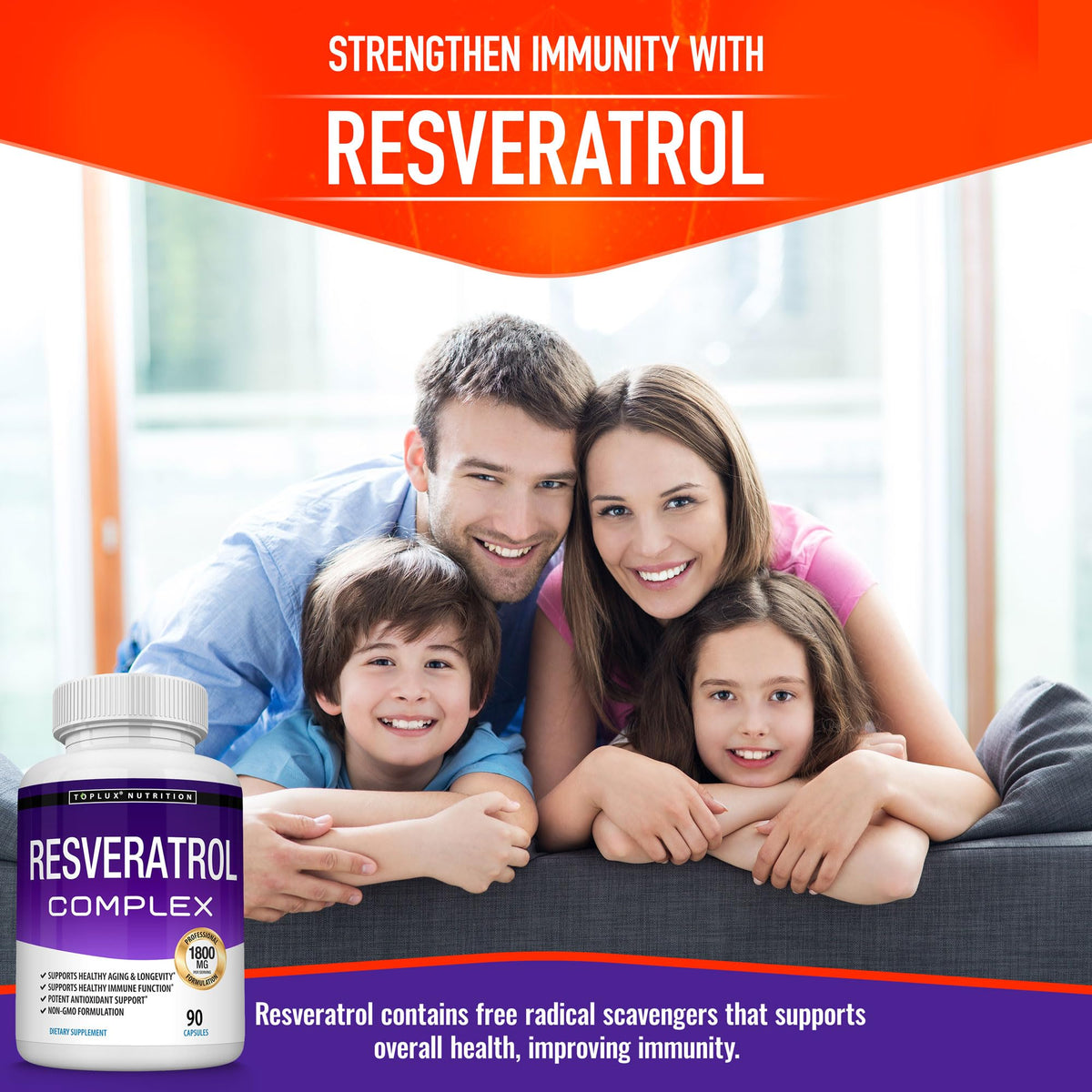 Toplux Resveratrol Supplement 1800 mg Antioxidant Complex - 90 Capsules - image 5