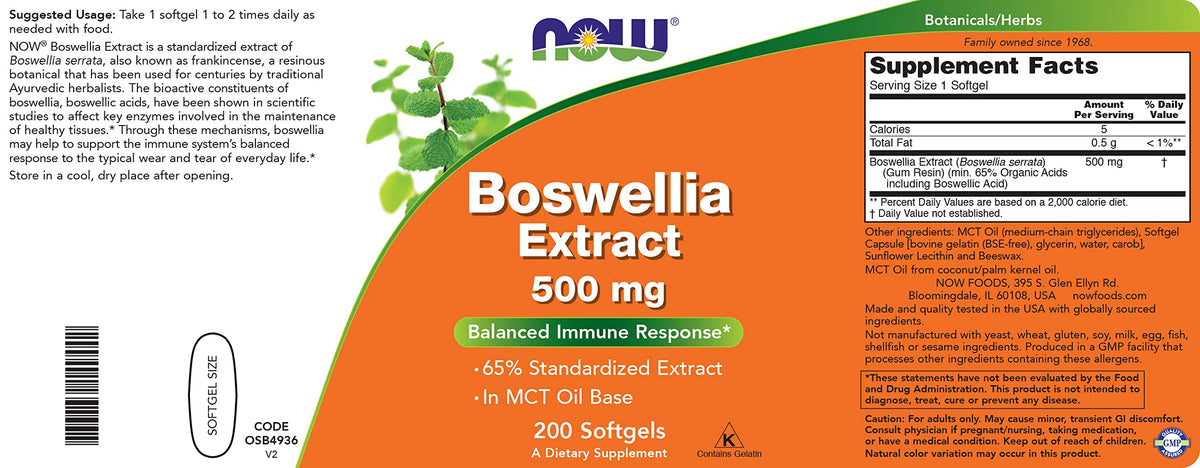 NOW Foods Boswellia Serrata Extract 500 mg - 200 Softgels - image 4