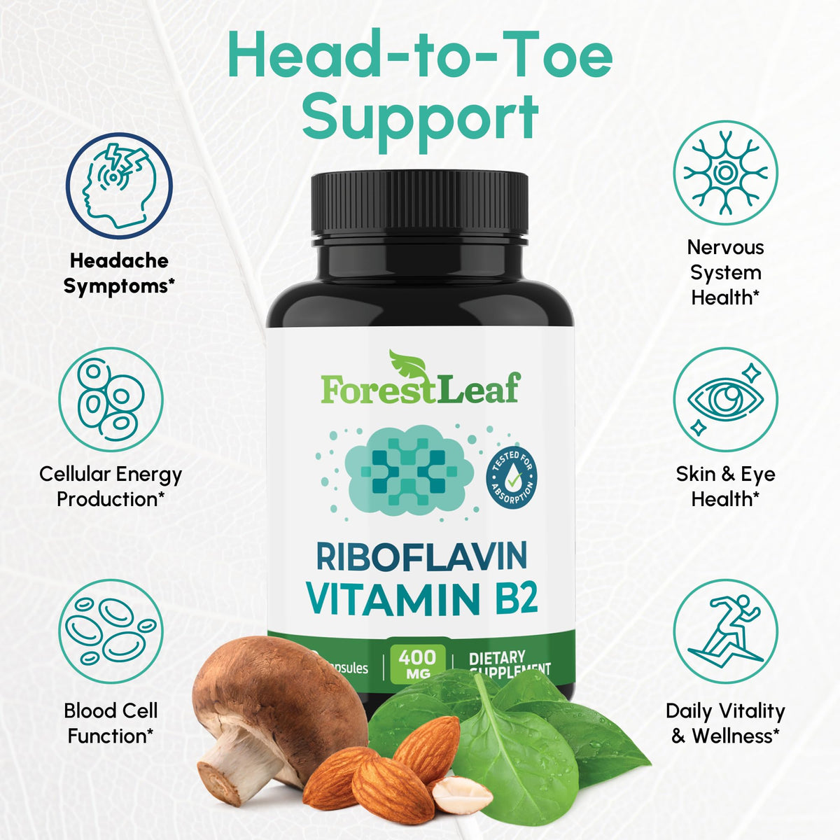 ForestLeaf Vitamin B2 Riboflavin 400mg - Energy