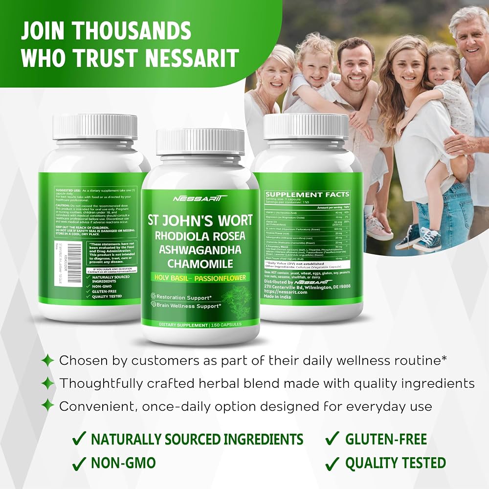 Nessarit Complete 14-in-1 St. John's Wort with Rhodiola & D3 - 150 Capsules - image 9