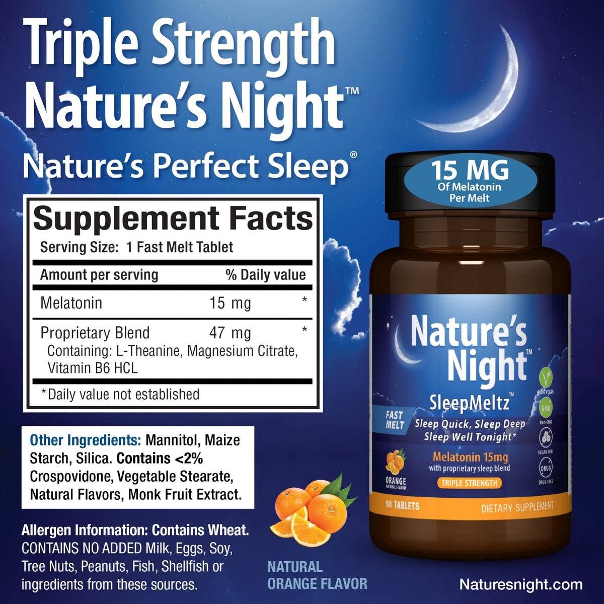 Nature's Night Melatonin 15mg Triple Strength Sleep Support - 90 Tablets - image 3