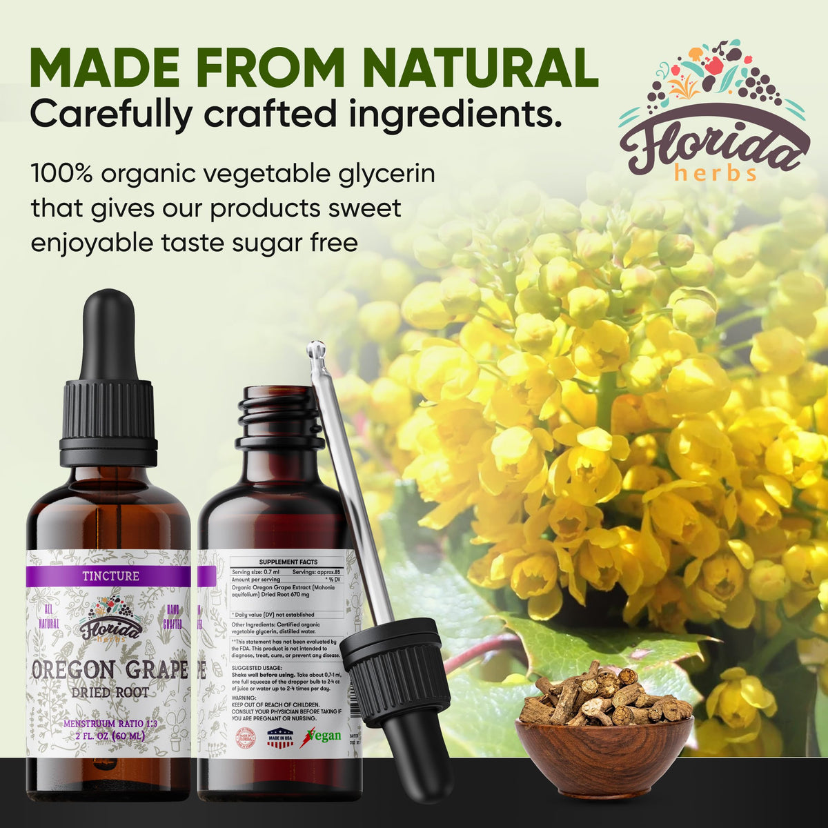 FLORIDA HERBS Oregon Grape Tincture Organic Extract - 2 oz - image 3