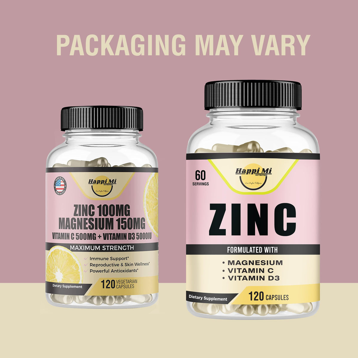 Happi Mi Nutrition Zinc 100mg with Vitamin D3 & Magnesium - 120 Capsules - image 2