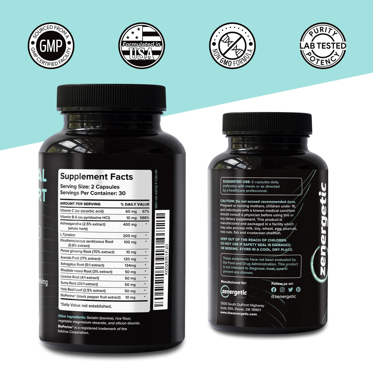ZENERGETIC Adrenal Support Supplements with Ashwagandha - 60 Capsules - image 2