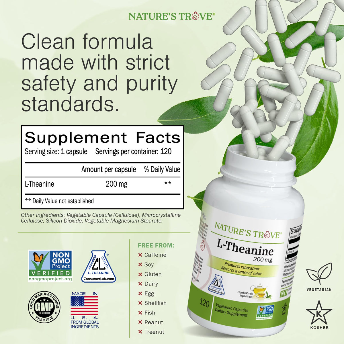 L-Theanine 200mg by Nature's Trove - Vegetarian Capsules