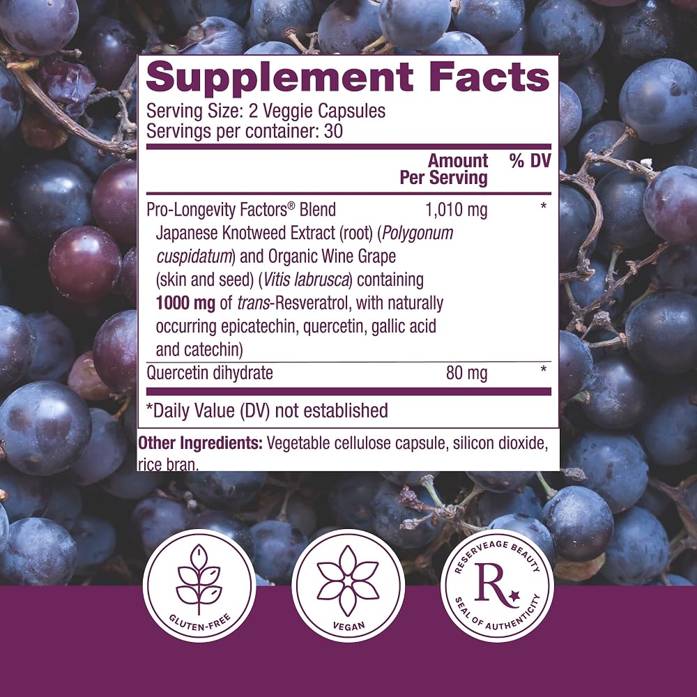 Reserveage Nutrition Resveratrol 1000 mg Antioxidant - 60 Capsules - image 2