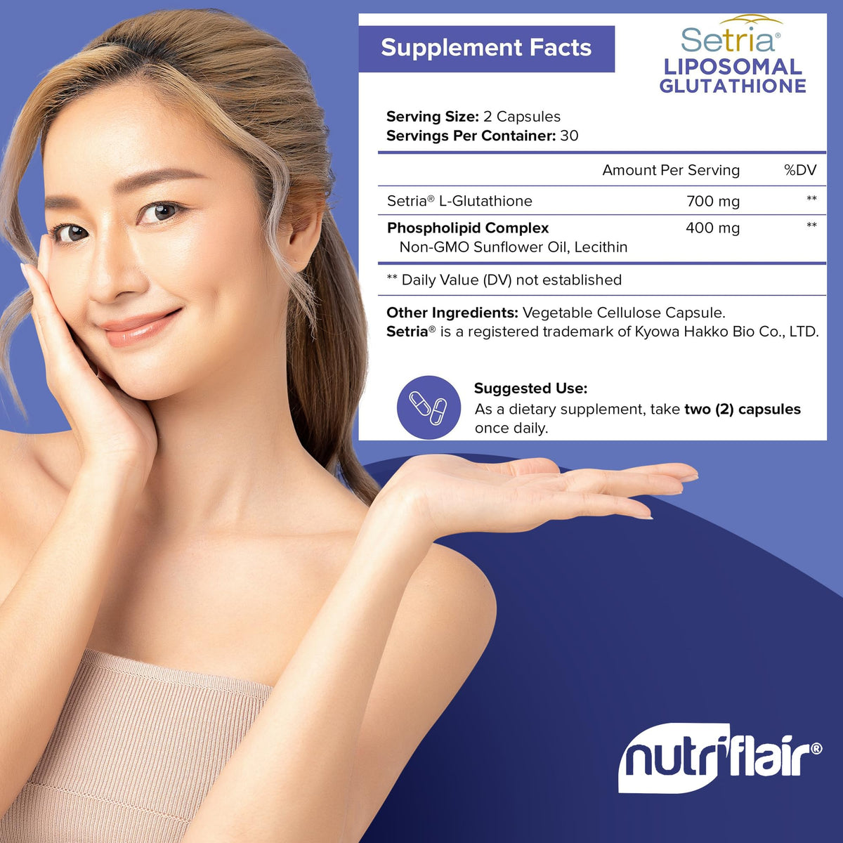 NutriFlair Liposomal Glutathione 700mg with Setria - 60 Capsules - image 2