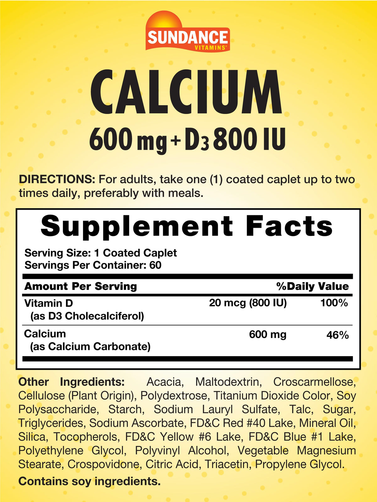 Sundance Calcium 600mg with D3 - 60 Caplets - image 2