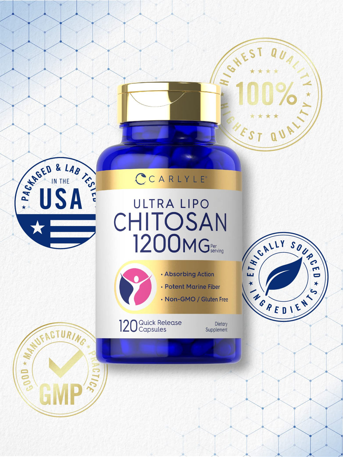 Carlyle Chitosan Supplement 1200mg - 120 Capsules - image 5