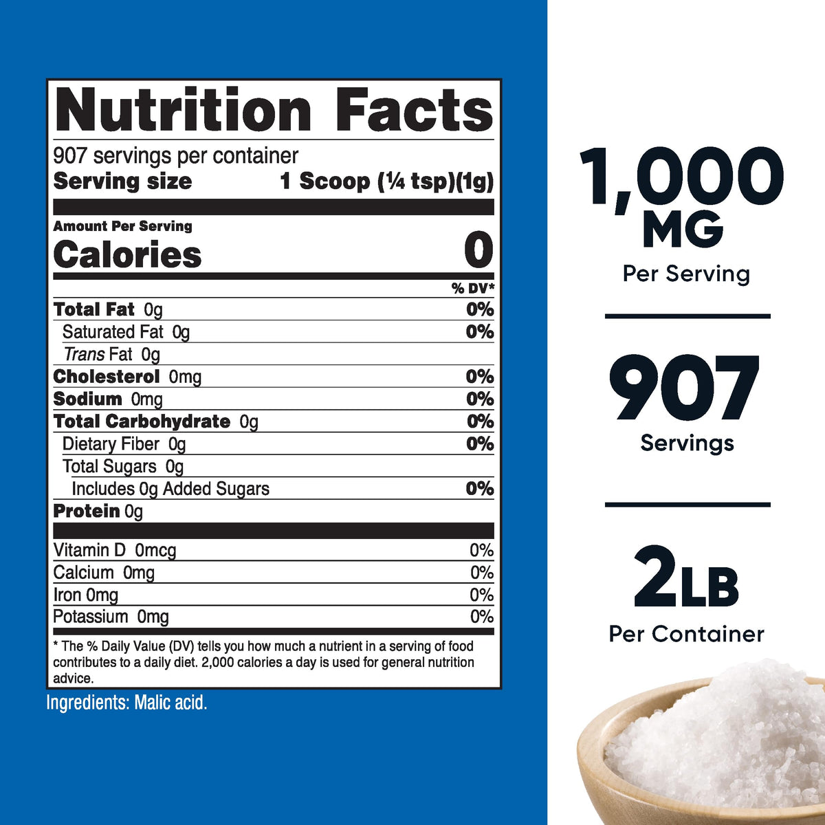Nutricost Malic Acid Powder - Gluten Free, Non-GMO