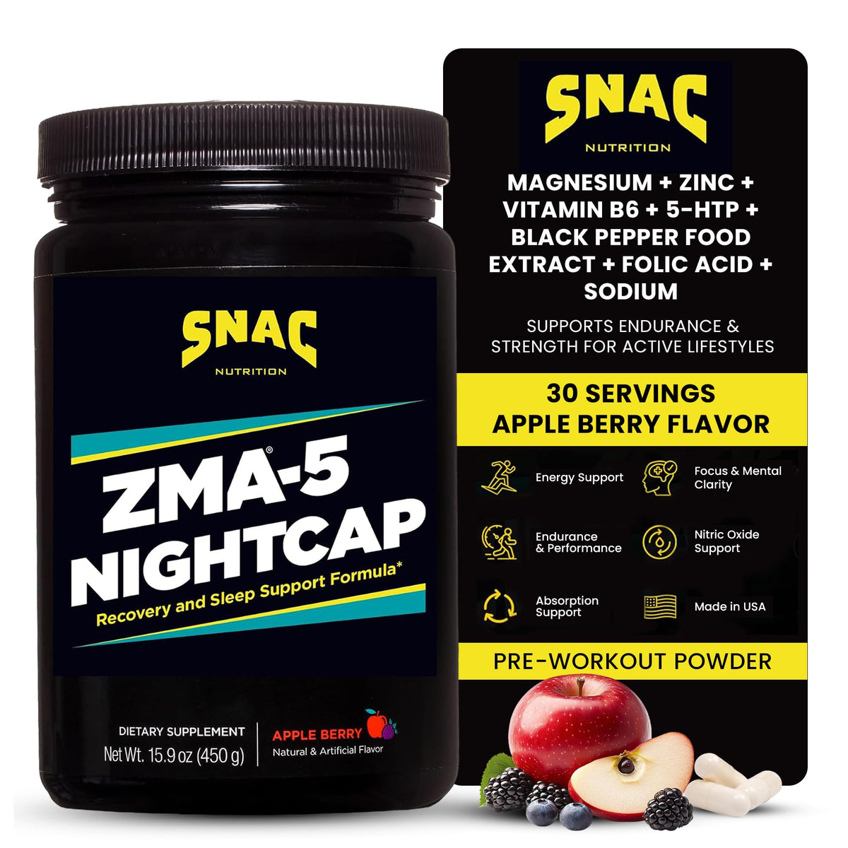 SNAC ZMA-5 Nightcap Rapid Recovery Powder for Sleep - 450g