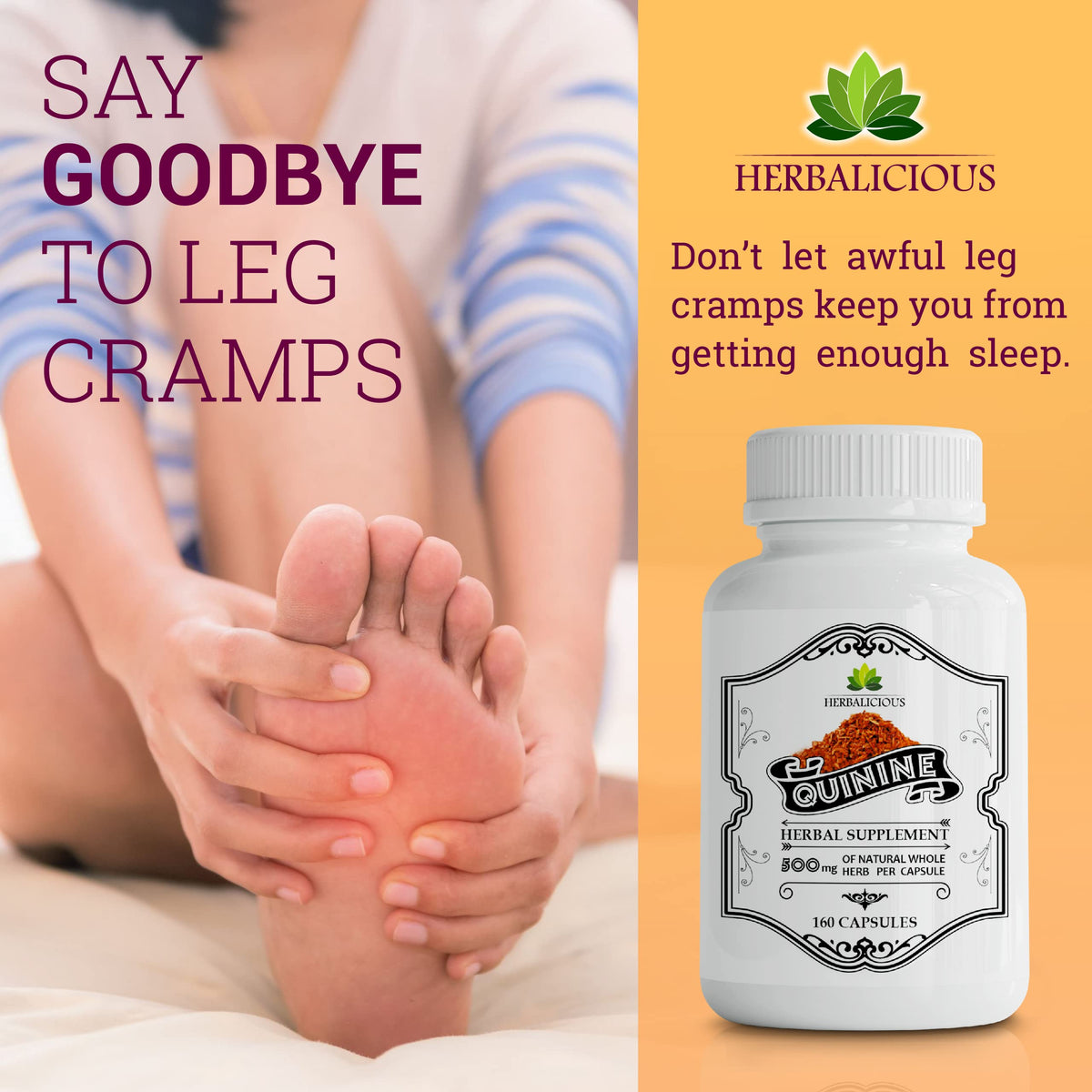 HERBALICIOUS Quinine Capsules Cinchona 500mg - 160 Capsules - image 2