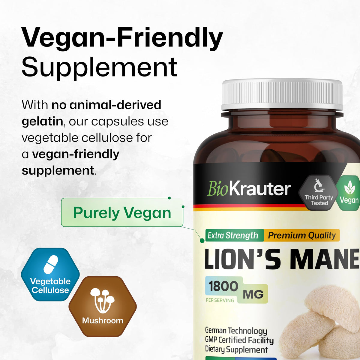 BIO KRAUTER Lion's Mane for Focus Support & Brain Health - 250 Capsules - image 6