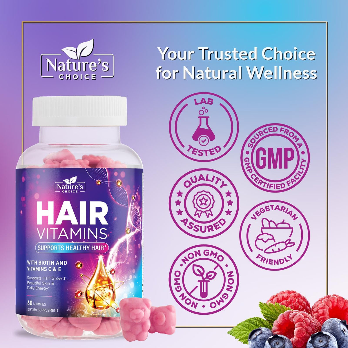 Nature's Choice Hair Vitamins Gummies with Biotin 5000 mcg - 60 Gummies - image 4
