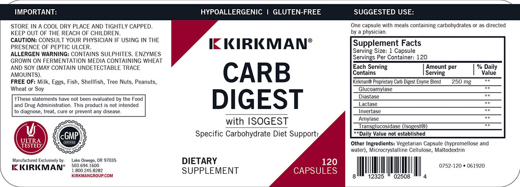 Kirkman Carb Digest with Isogest - 120 Capsules - image 3