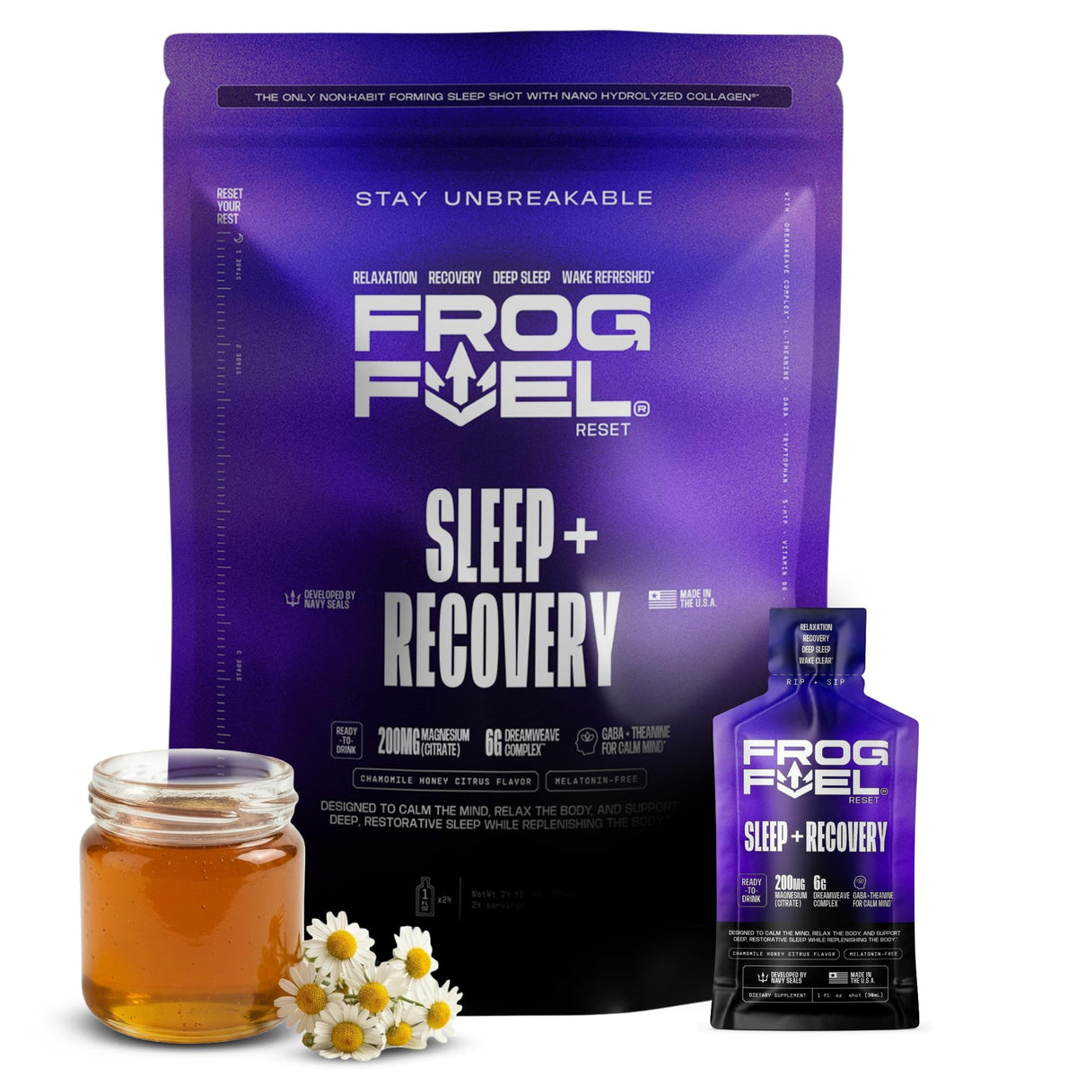 Frog Fuel Reset Liquid Sleep Supplement Shot Chamomile - 24 Pack
