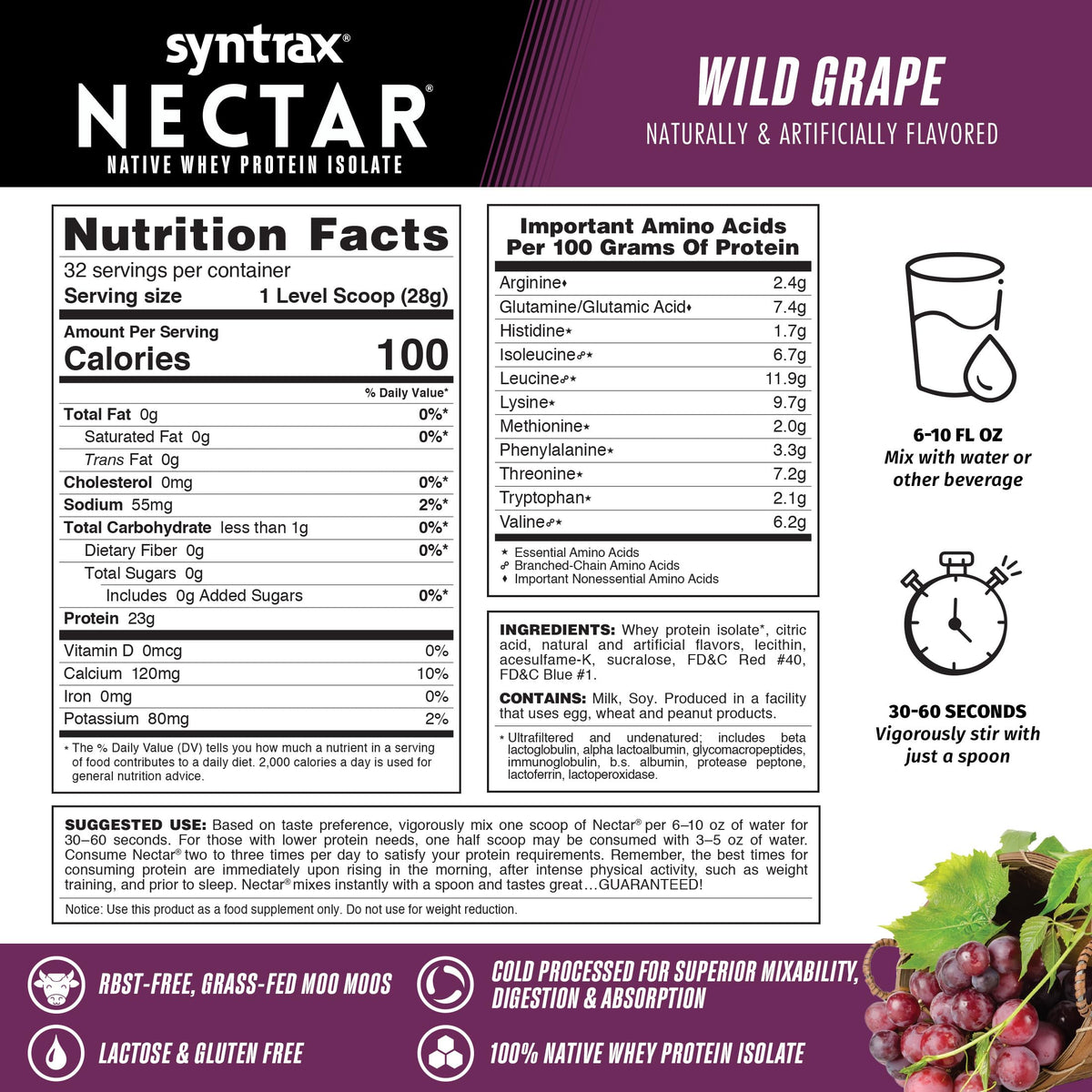 Syntrax Nectar 100% Whey Protein Isolate Powder Wild Grape - 2 lbs - image 4