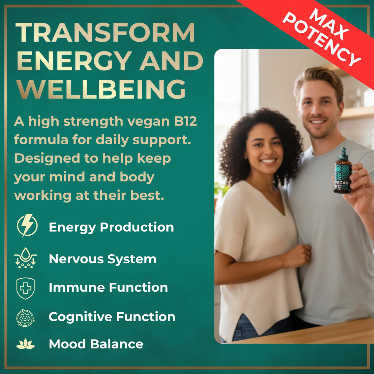 WILD FUEL Vegan Vitamin B12 Liquid Drops 5000 mcg - 2 Fl Oz - image 2