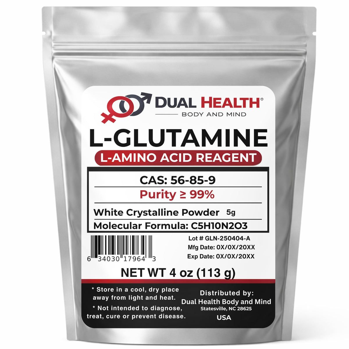Dual Health L-Glutamine Pure Powder 5000mg - 4 oz