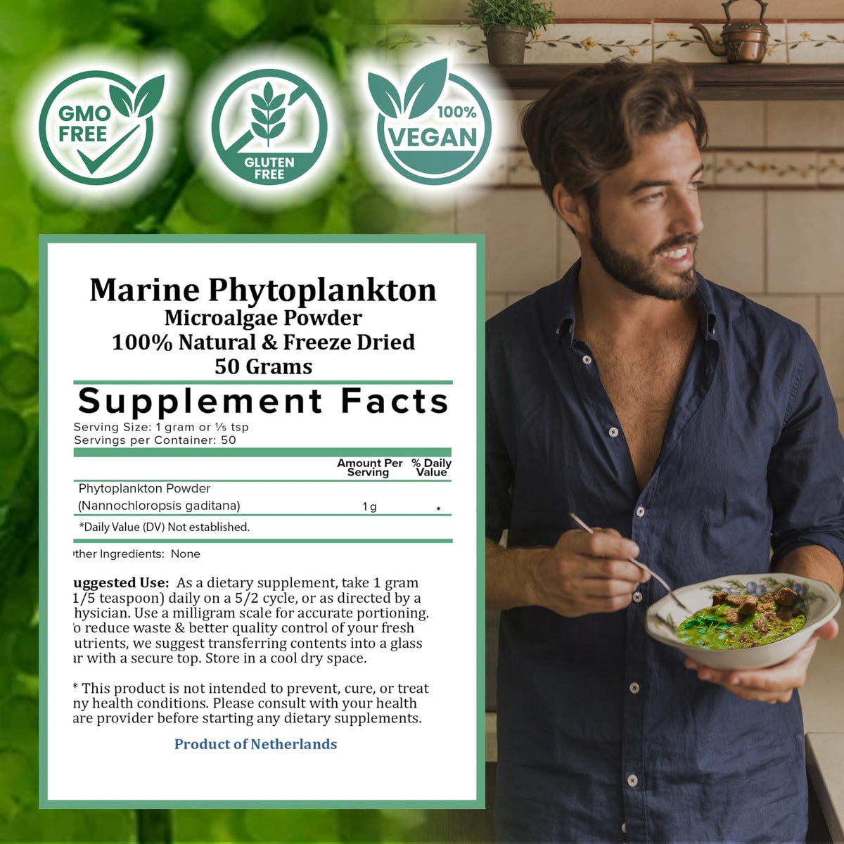 Holistic Bin Marine Phytoplankton Powder Vegan Omega 3 - 50g - image 3