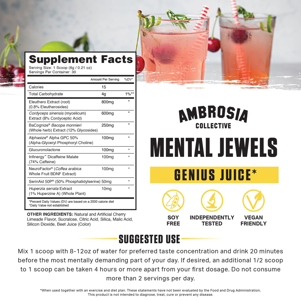 Ambrosia Mental Jewels Nootropic Brain Supplement Powder - 30 Servings - image 2