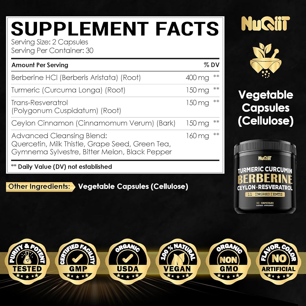 NUQIIT Berberine Supplement with Turmeric & Resveratrol - 60 Capsules - image 6