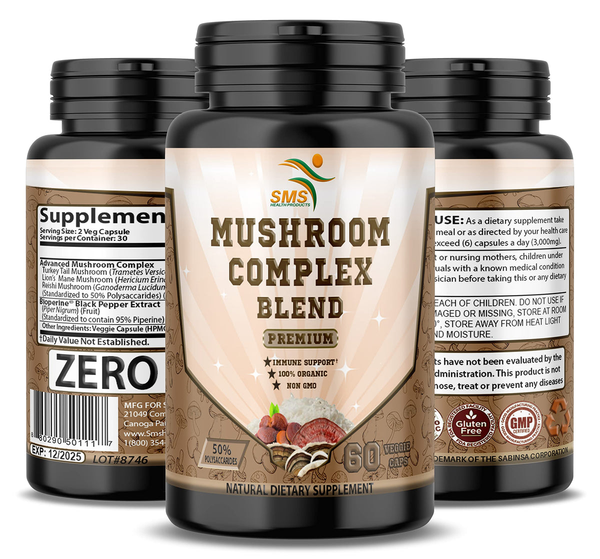 SMSHEALTHPRODUCTS.com Mushroom Supplement Brain Support - 60 Vegetarian Capsules - image 4