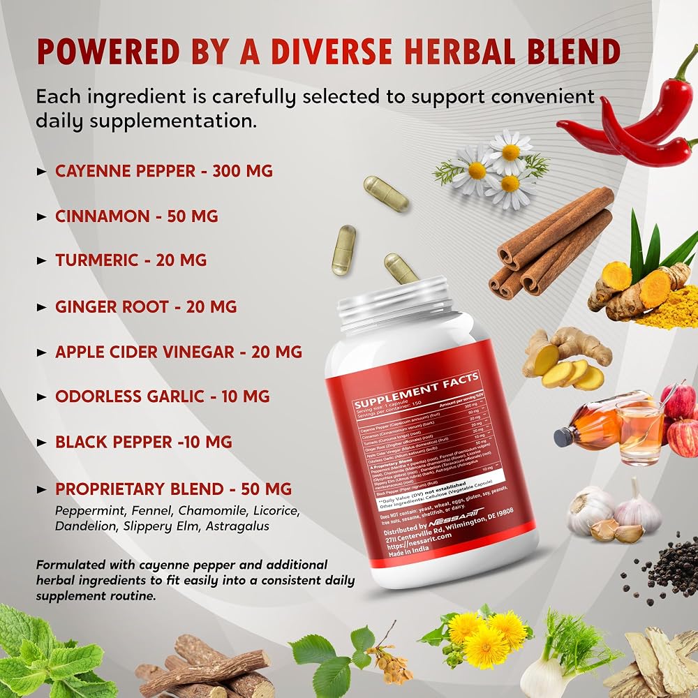 Nessarit Complete 14-in-1 Cayenne Pepper with Ceylon Cinnamon - 150 Capsules - image 3