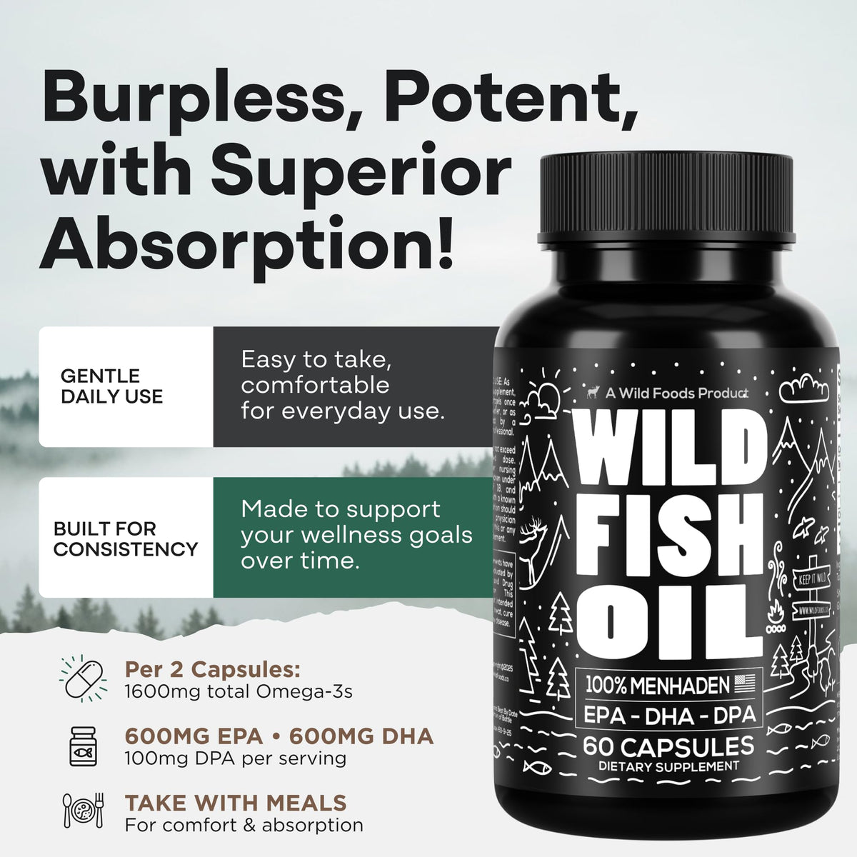 Wild Foods Omega 3 Fish Oil Supplement, 120 Capsules (2 pk)