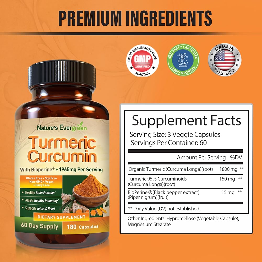 Nature's Evergreen Turmeric Curcumin Joint Support - 180 Capsules - image 2
