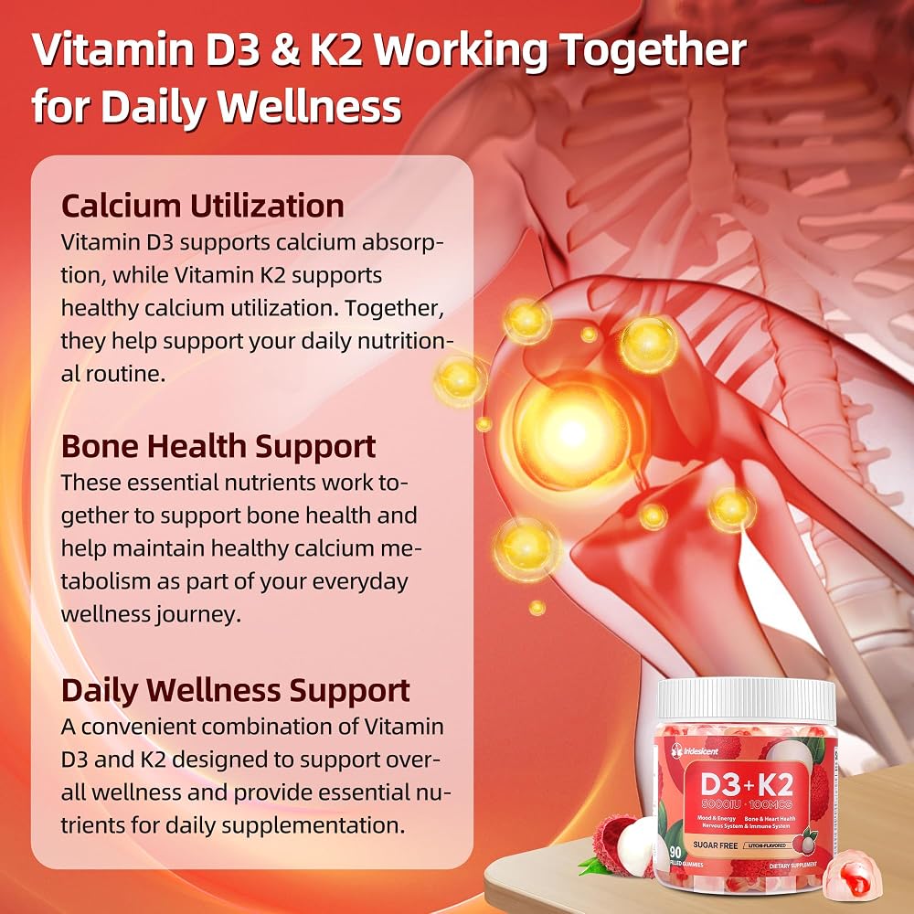IRIDESICENT Vitamin D3 K2 Gummies w/Magnesium Sugar Free - D3 Vitamin