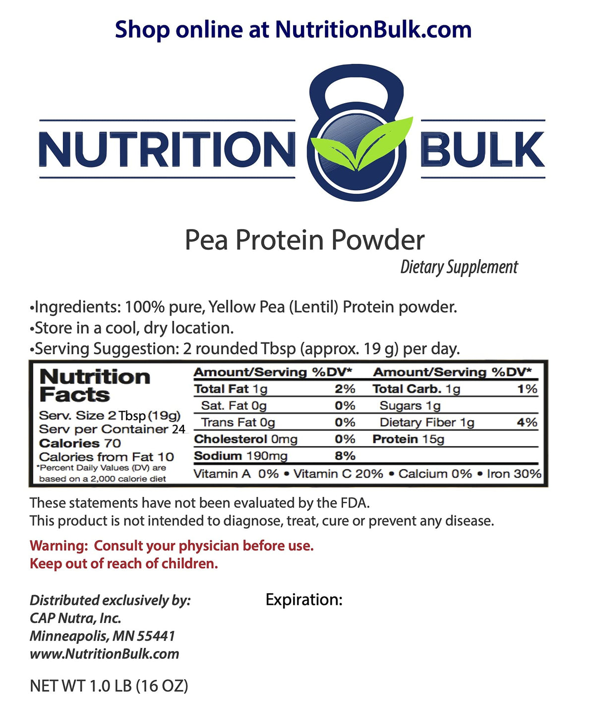 Nutrition Bulk Pea Protein Powder Isolate Unflavored - 1 lb - image 2
