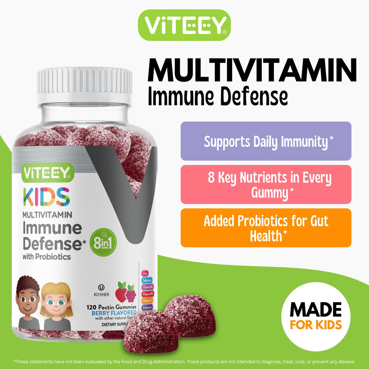 Viteey Kids Multivitamin Gummies with Probiotics - 120 Gummies - image 2