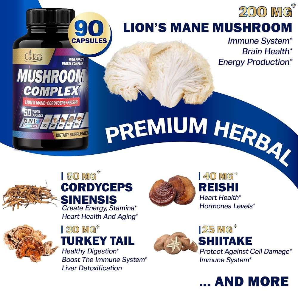 Organic Cadane Mushroom Complex 13-in-1 - 90 Vegetarian Capsules - image 3