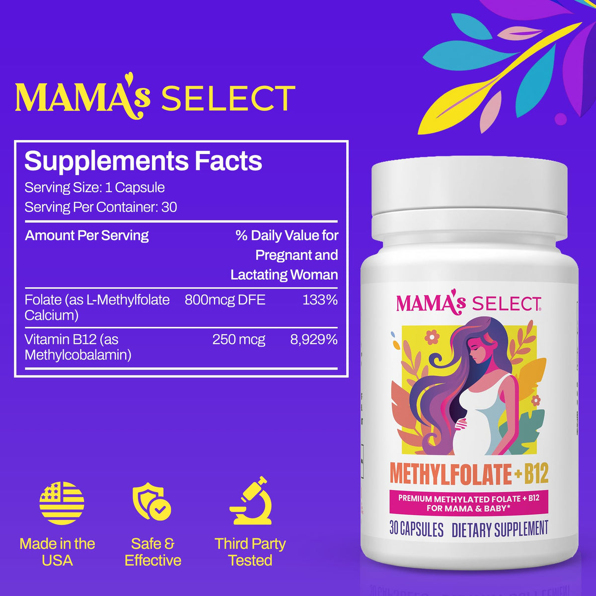 Mama's Select Methylated B12 + Methylfolate Prenatal Folate - 30 Capsules - image 2
