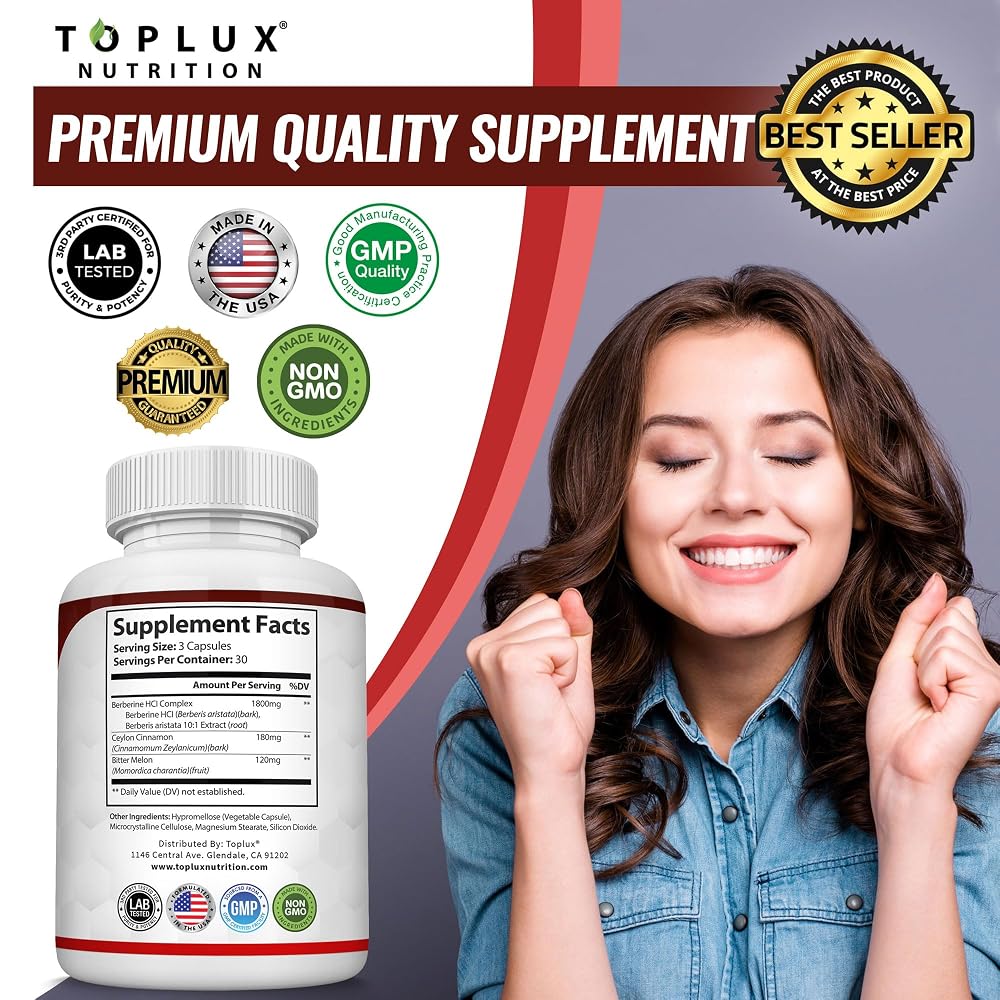 Toplux Berberine with Ceylon Cinnamon & Bitter Melon - 90 Capsules - image 5